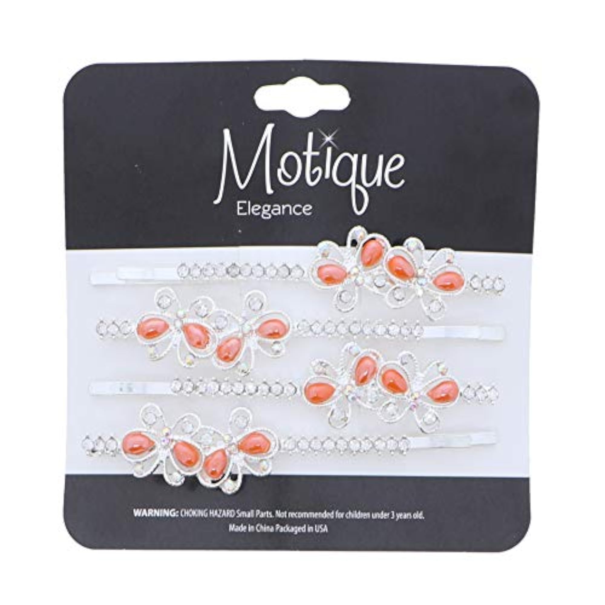 Rhinestone Bobby Pin Set with Butterfly Design