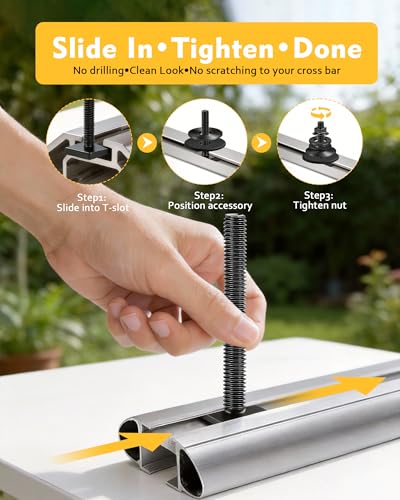 Image of T Slot Bolts for Roof Rack Cross Bars, Platform, Cargo Basket, Stainless Square T Track Bolt Adapter to Secure Bike /Ski /Kayak Rack, Solar Panel, Awning, 4mm Thick