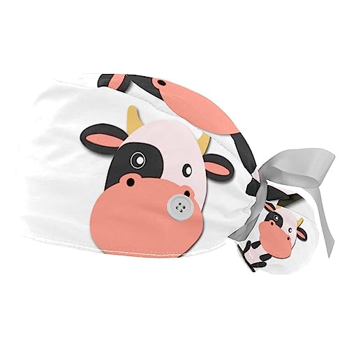 Bonnet de travail Vache - 2 berrets bouffants réglables avec bandeau pour cuisine et atelier