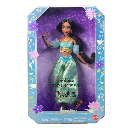 Mattel Disney Princesses Étincelantes Poupée Jasmine avec Tenue Amovible, Chaussures, Collier et Boucles d’Oreilles, inspirée du Film, JMP63 – vue 6