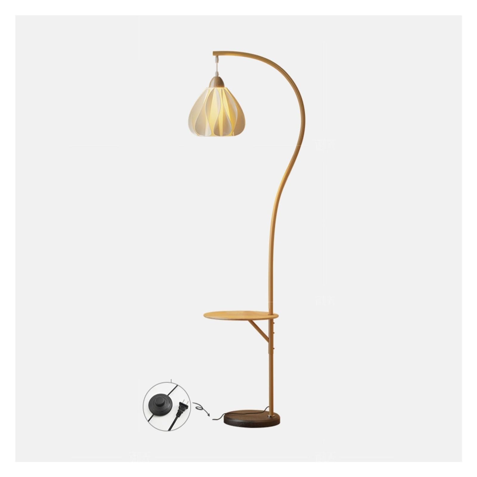 E7v2T9k6 Standard Lamp Real Marble Based LED Arc Floor Lamp with Wood Bedside Nightstand End Table Tall Shelf Standing for Living Room Sofas Bedroom Corner