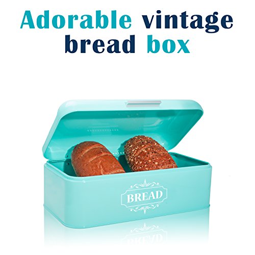 Allgreen Vintage Bread Box Container For Kitchen Decor Stainless Steel Metal Bread Bin Retro Turquoise For Kitchen Counter Dry Food Storage Including Free Butter Dish & Serving Ebook Store Bread Loaf #TOP3