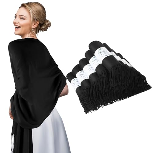 Ramede 50 Pack Pashmina Shawls and Wraps 79 x 28 Inch Bulk Wedding Favors Bridal Shawls Gifts for Guests with Thank You Cards