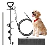 Tinnmao Heavy Duty Dog Tie Out Cable & Spiral Stake, 30 FT Tether with 15.7