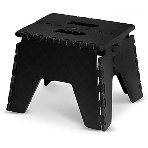 GLOW Heavy Duty Folding Step Stool - Black Strong Compact 9 Inch Plastic Anti Slip Stepping Stool for Kids and Teens with Carry Handle for Home, Kitchen and Workplace Cover