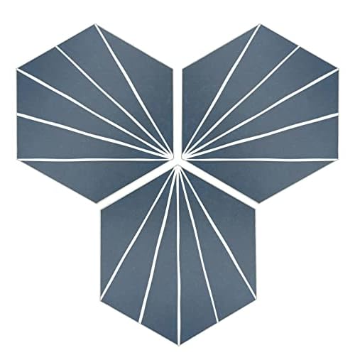 45-Sheet Peel and Stick Backsplash Tile Sticker, 6" x 7" Blue Art Deco Hexagon Flower Vintage Self-Adhesive Wall Tile for Kitchen Bathroom Shower Living Room, Covers 10 Sq. Ft. Navy 6" x 7"
