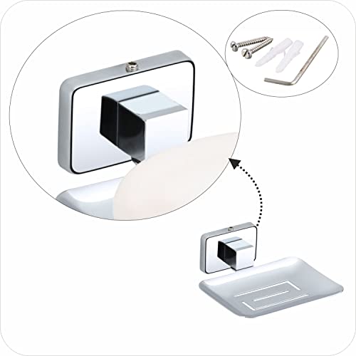 Image of Premium Stainless Steel Wall Mounted Soap Dish for Bathroom and Kitchen | Rustproof Chrome Finish Soap Holder Case with Drain Holes | Square Modern Soap Stand Bracket (Square-38 06)