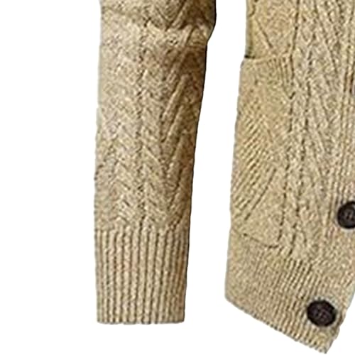 Mens Shawl Collar Cardigan Sweater Cable Knitted Button Down Sweaters Chunky Fall Winter Outwear with Pockets4