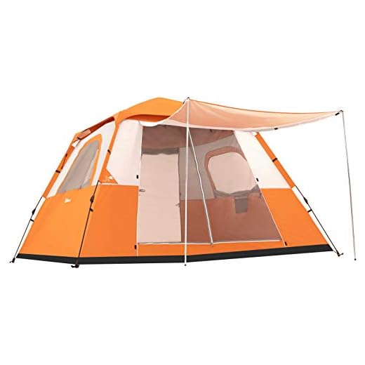 Ubon 4 Person Instant Lightweight Camping Tent, Outdoor Easy Set Up Automatic Family Travel Tent,Portable Backpacking Ultralight Waterproof Windproof Anti-UV Sun Shelter Tent Orange