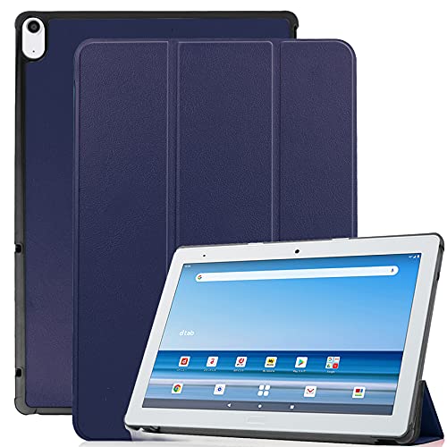 TRkin FOR dtab d-41A 10.1 用の モデル専用 タブレット ケース 超薄型 FOR dtab d-41A 10.1 用の ペアリング & 充電に対応 /ウェイク スリム 軽量 シルク手触り FOR dtab d-41A 10.1 用の 三つ折りスタンド リバウンドマグネティックスマートケース機能付き 衝撃吸収 高級PU レザー全面保護型 ケース FOR dtab d-41A 10.1 用の カバー (ネイビー)