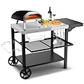 Outdoor Kitchen Island, Grill Table Cart with Drawer, Pizza Oven Stand, Movable 3-Shelf Prep Table with Side Table for Ninja Woodfire, Ooni Pizza Oven, Blackstone Griddle, Cuisinart, Barbecue tool set