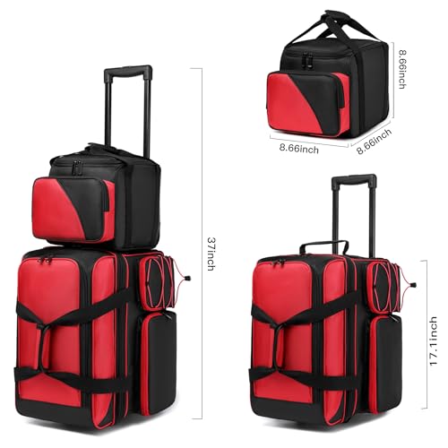 JMIANeodark 2 Ball Bowling Bag With Wheels + 1 Bowling Ball Bag, 3 Ball Bowling Bags with Wheels and Shoes Compartment, Bowling Bags 3 Ball Roller with Retractable Handle - Thumbnail 2