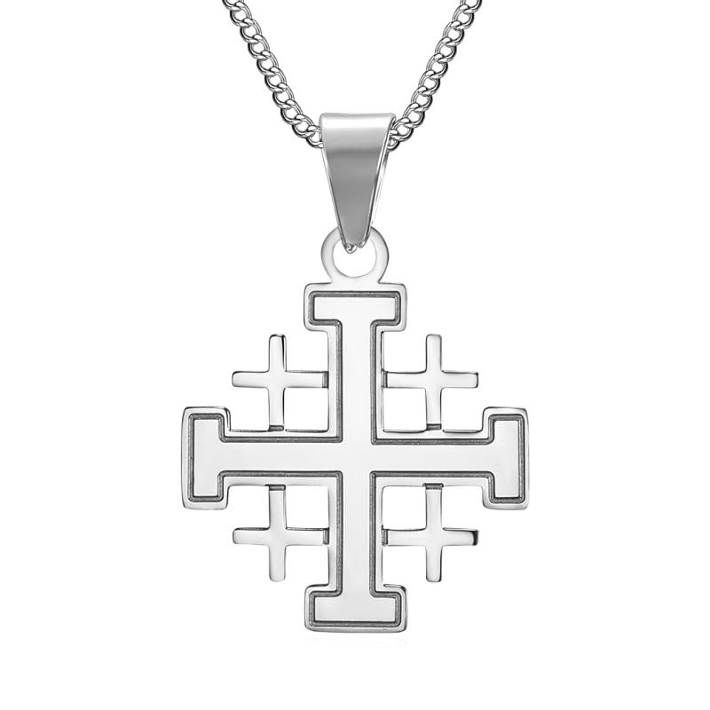 BOBIJOO Jewelry - Pendentif Homme Templier Ordre Croix de Jerusalem Acier Inoxydable 316L Argenté Chaîne