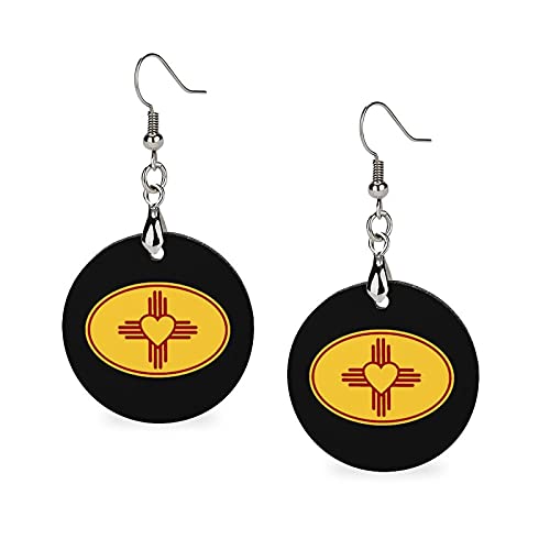 FunnyStar Heart ZIA Symbol Painted Natural Wooden Drop Earrings Fashion Round Dangle for Women Girls