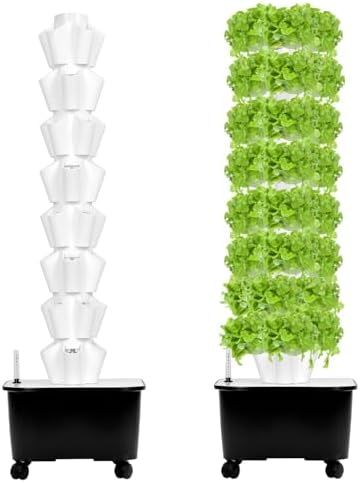 QWORK® Hydroponic Tower Kit 8 Tier 40 Hole Planting Tower Hydropo...