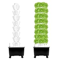 QWORK® Hydroponik Turm Kit 8 Etagen 40 Löcher Pflanzturm Hydroponisches Anzuchtsystem für Kräuter, Obst und Gemüse