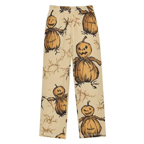 Scarecrow Print Boys Long Pants Soft Trousers Elastic Waist Kids Lounge Bottoms with Pockets S-XL