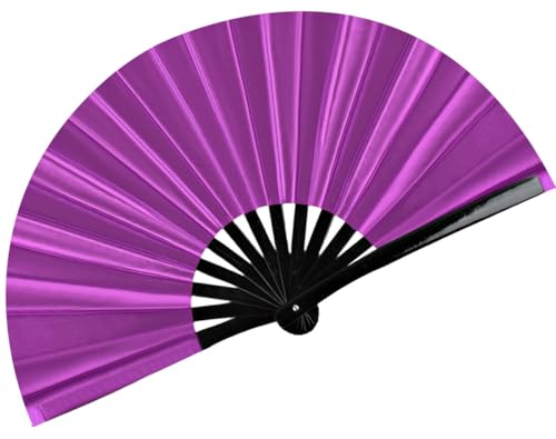 Tkocisa Large Folding Hand Fan for Line Dance, Boots on The Ground Fan Rave Clack Fans for Party, Festival, Halloween, Dance, Decorations(Dark Purple)