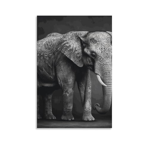 Peinture sur toile éléphant noir et blanc décorative pour chambre et bureau