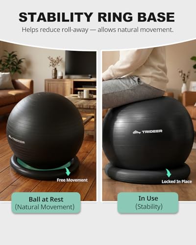 Trideer Exercise Ball for Office Desk, Yoga Ball Chair to Relieve Back Pain, Stability & Fitness Ball Seat with Base, Home Gym Core Workout, Abs, Stretching & Therapy - Thumbnail 3