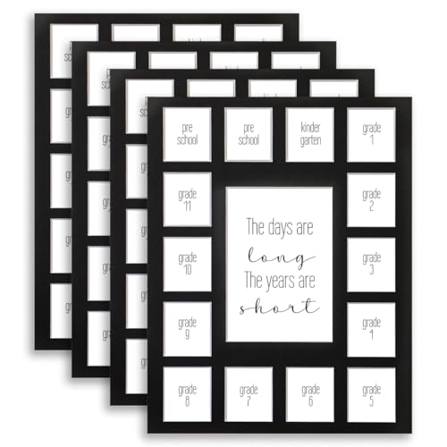 Image of 11X14 Bulk 4 School Days Picture Mat with Multiple Openings-Years Photo Collage - Days are Long Picture Mat - No Frame - 2 Pre-School & Kindergarten to 12th Grade (15 Photos, 2PreK-12th, Black)
