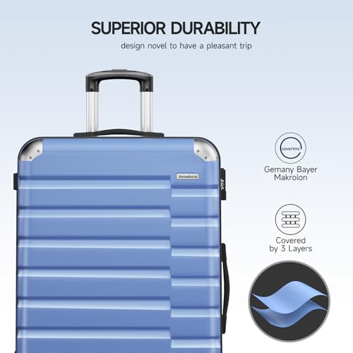 Carry-On Luggage with 8 Spinner Wheels Travel Suitcase TSA Lock 20inch,Light Blue image 1
