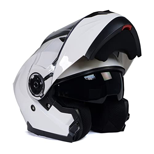 Milwaukee Helmets MPH9816DOT 'Breeze' White Advanced Motorcycle Modular Helmet with Drop Down Visor - X-Small