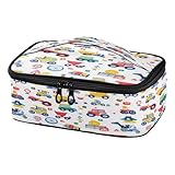 Caikeny Kids Lunch Bag Colorful Toy Trucks Cars Road Signs Red Tractor Excavator Insulated Reusable Lunch Bags Lunch Box for Women School Office Picnic