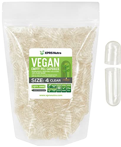 Image of XPRS Nutra Size 4 Empty Capsules - 5000 Count Small Clear Empty Vegan Capsules - DIY Vegetable Capsule Filling - Fillable Do-It-Yourself Veggie Pill Caps for Supplements