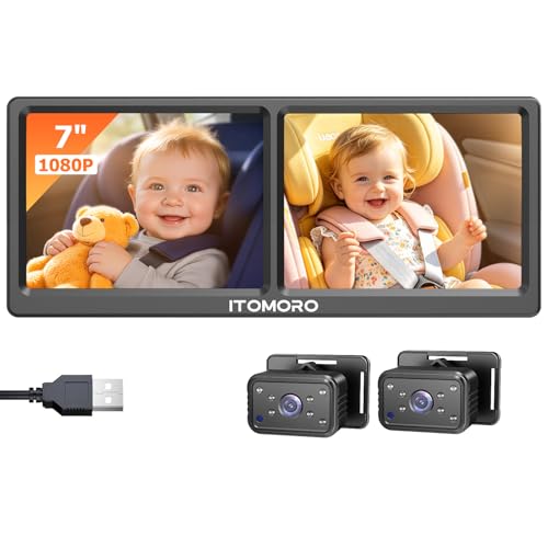 Image of Itomoro Baby Car Camera for 2 Kids - 7 inch HD 1080P Split Screen, USB Powered Dual Car Camera Monitor with 150 Wide View & IR Night Vision, 360 Adjustable, Easy USB Installation for SUVs /Minivans