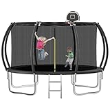 Tranpoline 12FT Tranpoline for Kids with Safety Enclosure Net Recreational Tranpoline for Adults ASTM Approval Backyard Outdoor Tranpoline with Basketball Hoop
