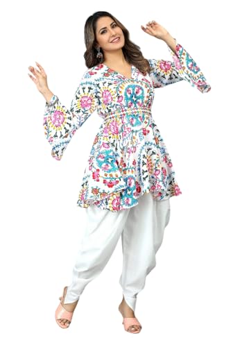 Image of Floral Print Cotton Kurta and Dhoti Set for Women Designer