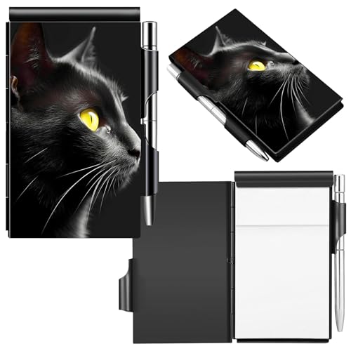 Notebook de metal con bolígrafo y bloc de notas negro con diseño de gato