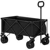 Outsunny Carro Playa Ruedas Grandes Carro de Jardín Plegable con Mango Ajustable Puerta Trasera Expandible Carga 100 kg Carrito Transporte para Todo Terreno Jardín Campaña Compra Negro
