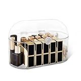 PLOPONOM Lipstick Organizer Holder 20+ Spaces,Perfume Organizer with Cover,Vanity Lipstick Holder with Detachable Partition,Cosmetic Storage,Lip Gloss Organizers Makeup Vanity Display（Clear