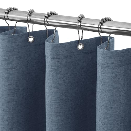 VANZAVANZU Duschvorhang mit Metall Duschvorhangringe Stoff Textil Badewannenvorhang Anti Schimmel Bad Vorhang Set Wasserdicht Badewanne Vorhang Schwerer Shower Curtain Badezimmer