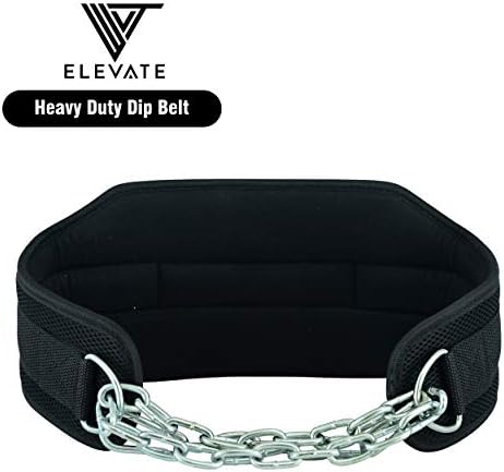 Elevate Equipment Dipping Belt Weight Lifting Gym Dip Belt Cushioned Back Support with 25" Heavy Duty Chain For Bodybuilding CrossFit Home Pull Ups Dips Exercise Fitness Workouts Tested with 60KG