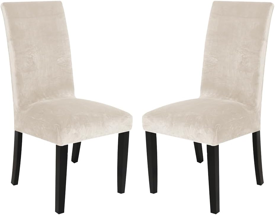 Soft Thick Cream Solid Velvet Dining Chair Covers Parson Stretch Chair Slipcover for Dining Room Washable Set of 4 Chair Protectors Covers (Cream, Set of 2)