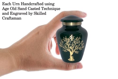 Image of Tree of Life Keepsake Urns for Human Ashes - 4 Small Keepsakes, Decorative Urns for Ashes Adult Female & Male, Funeral Urns - Dark Green