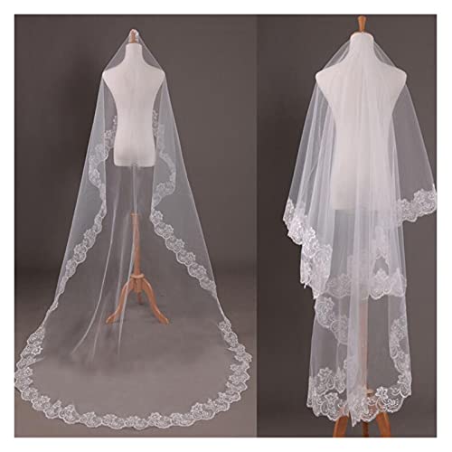 SIFDNRGNFN Tüll Elegante 1 Schicht Weiße Hochzeit Brautschleier Spitze Rand Hochzeitszubehör 1.5/2/3/5 Meter Länge Hochzeitsschleier für Braut (Color : White, Item Length : 100cm) Cover