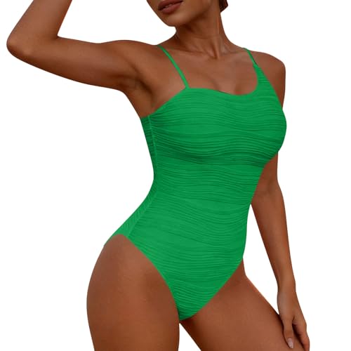 Womens One Piece Swimsuit Solid Color Tummy Control Bathing Suit Fashion Pleated Texture Beach Swimwear 2026