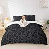 Leopard Print Kids Duvet Cover Set Queen Size,Abstract Cheetah Skin Texture Bedding Set,Girls Boys Women Room Decor,Rustic Farmhouse Retro Comforter Cover,Black Noble Quilt Cover,2 Pillowcases