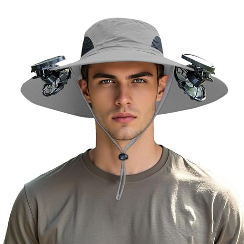 2026 Sombrero de sol de verano para hombre con ventilador recargable extraíble para deportes al aire libre, transpirable, ligero, para senderismo, camping, Gris claro., talla única