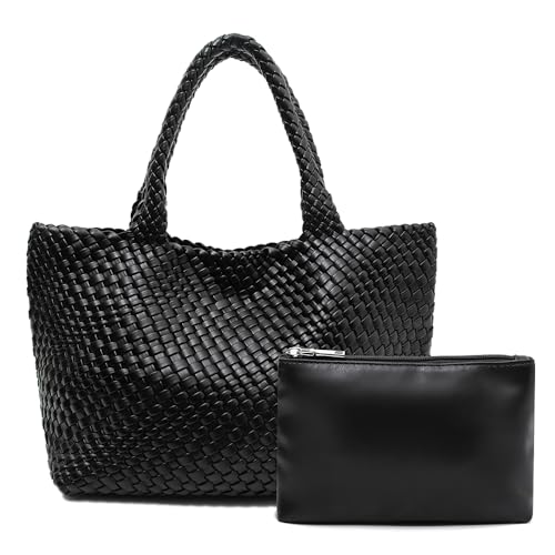 Sac fourre-tout tissé résistant en cuir végétalien fini le désordre avec pochette