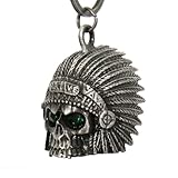 Milwaukee Leather MLB9039 'Native Skull with Green Eyes' Motorcycle Good Luck Bell | Key Chain Accessory for Bikers - One Size