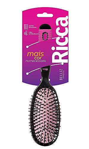 Escova Oval Grande, Ricca, Preto/Rosa
