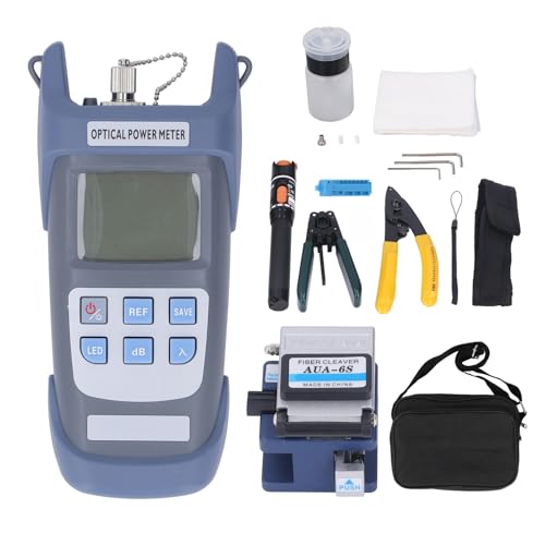 Kit de terminación de fibra Kit de herramientas de fibra, juego de conexión en frío de fibra con medidor de potencia óptica Comprobador de fibra óptica Cuchilla de fibra Pelador de fibra Pluma de luz