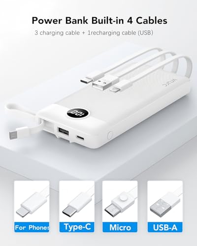 VRURC Portable Charger, Slim Power Bank Built-in 4 Cables, Travel Essential - image 2