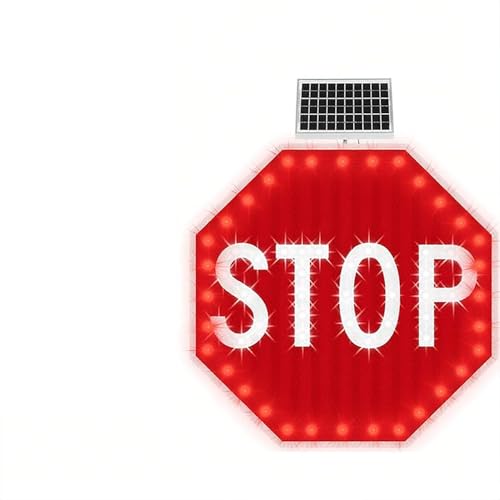 DHMYDPDZ 30 in Señales Stop con Paneles Solares Reflectantes, LED Intermitentes - hasta 5 días Lluvia, señal tráfico Aluminio para construcción estacionamientos - Lámina Reflectante Grado Ingeniero