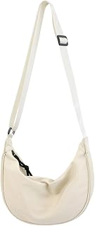 Lightweight Medium Nylon Crescent Bag, Crossbody Shoulder Nylon Bag with Adjustable Strap for School Sport Casual Travel Hiking Work（beige）